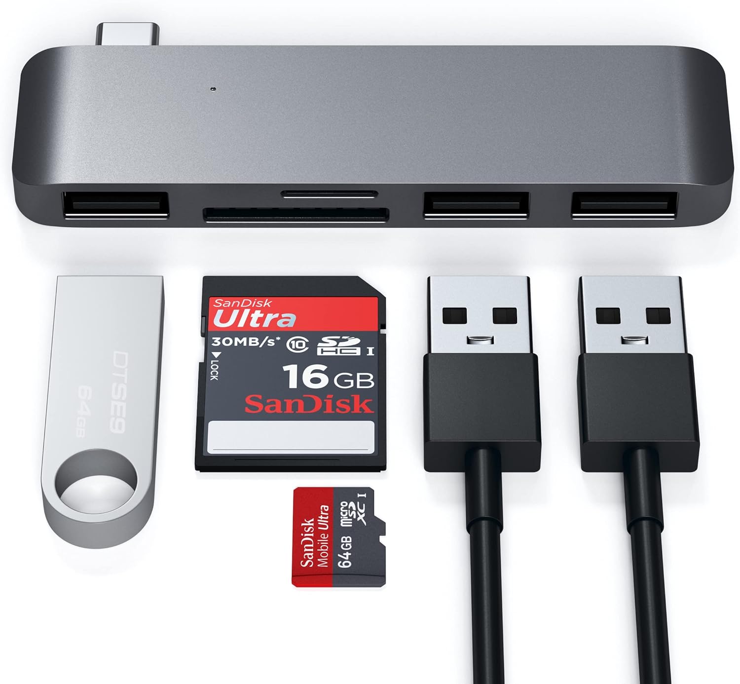 SATECHI Aluminium Type-C USB 3.0 3-in-1 Combo Hub Adaptor - 3 USB 3.0 Ports and Micro/SD Card Readers - for M2/ M1 MacBook Pro/Air, M2/ M1 iPad Pro/Air, Mac Mini, iMac (Space Grey