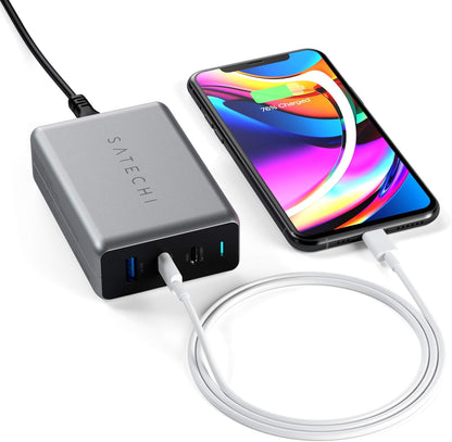 Satechi 100W USB C Compact GaN Charger Powerful GaN Technology Compatible with MacBook Pro/Air M2 2022, MacBook Pro M1 2021, iPad Air M1 2022, iPad Pro M1 2021, iPhone 14 ProMax /14 Pro/14/14 Plus