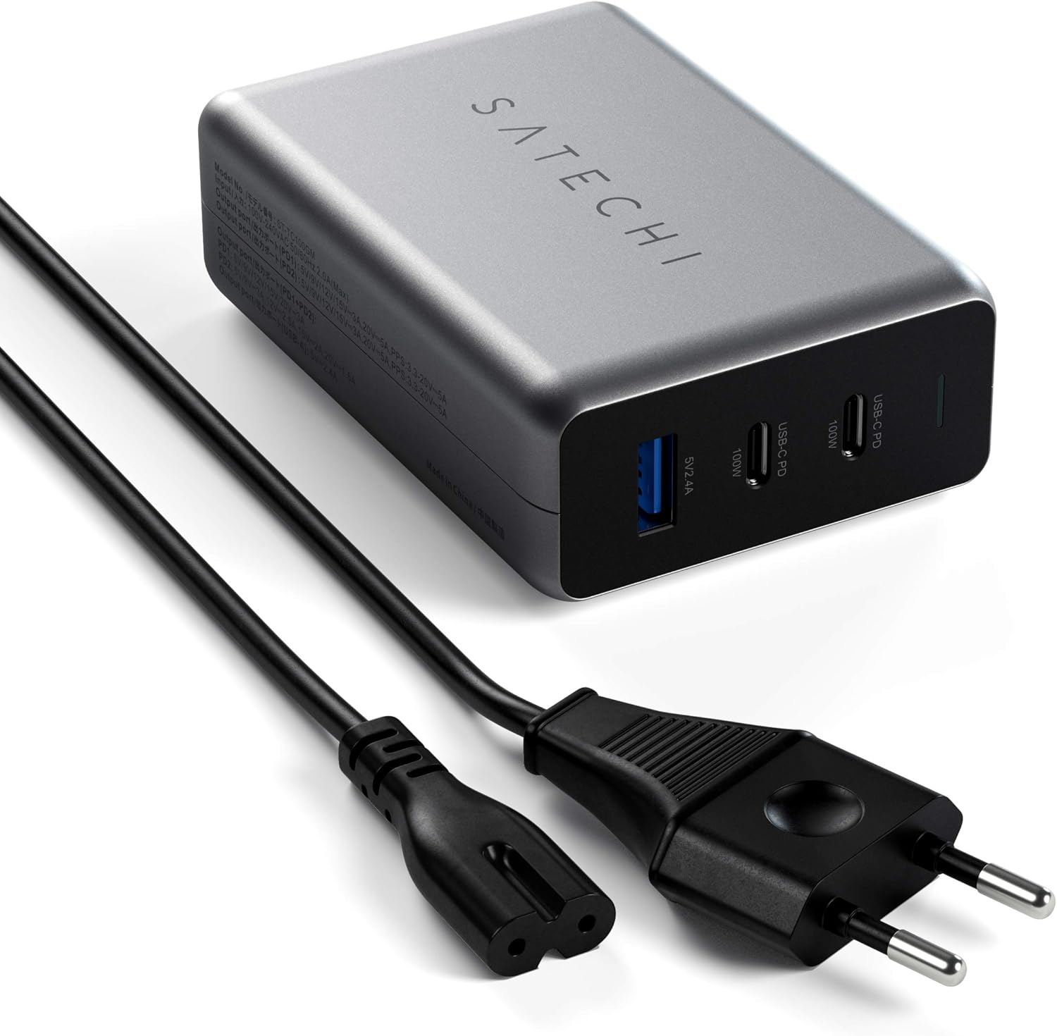 Satechi 100W USB C Compact GaN Charger Powerful GaN Technology Compatible with MacBook Pro/Air M2 2022, MacBook Pro M1 2021, iPad Air M1 2022, iPad Pro M1 2021, iPhone 14 ProMax /14 Pro/14/14 Plus