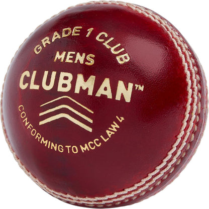 Gunn & Moore GM Cricket Ball, Clubman Grade 1 Club Match, Hand Stitched Waxed Leather 68-70 Seam Stitches, Junior & Senior Sizes, Red