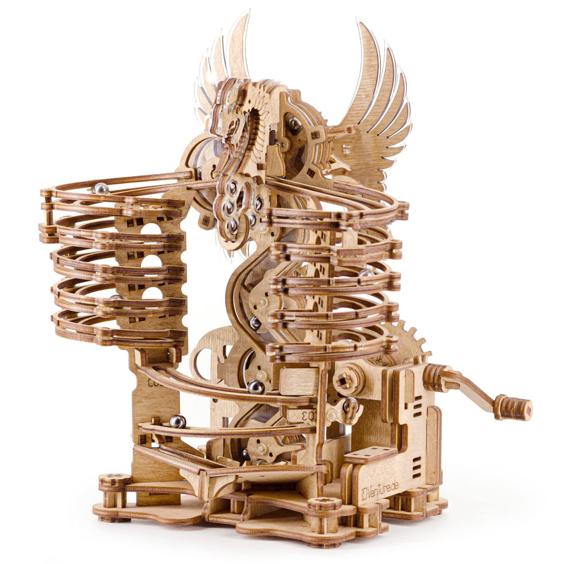 iDventure DIY Holz Murmelbahn Dragon – 3D Holzpuzzle Bausatz für Erwachsene & Jugendliche – 3D Puzzle mechanische Kugelbahn zum Selberbauen – Modellbausatz mit 260 Bauteilen & 15 Murmeln