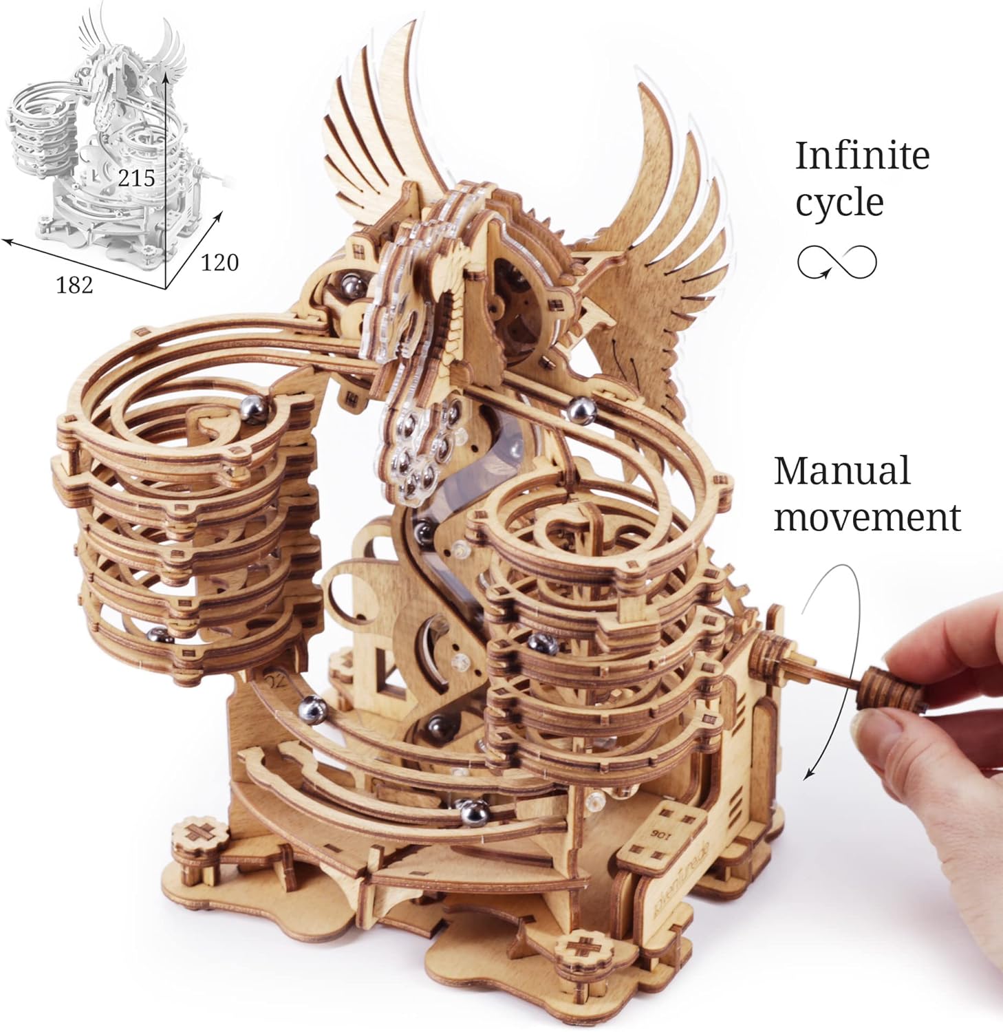 iDventure DIY Holz Murmelbahn Dragon – 3D Holzpuzzle Bausatz für Erwachsene & Jugendliche – 3D Puzzle mechanische Kugelbahn zum Selberbauen – Modellbausatz mit 260 Bauteilen & 15 Murmeln