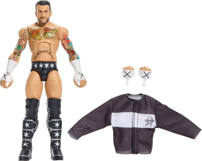 Mattel WWE Elite Action Figure & Accessories, Series #124 Set, 6-inch Collectible CM Punk with 25 Articulation Points & Swappable Hands, JHT70