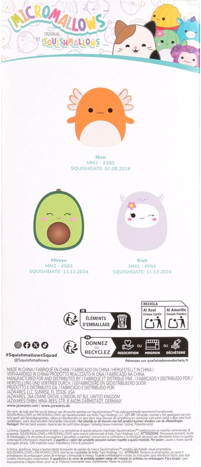Squishmallows Original Micromallows Plush 3-Pack - Avocado, Yeti & Axolotl 2.5-Inch Plush