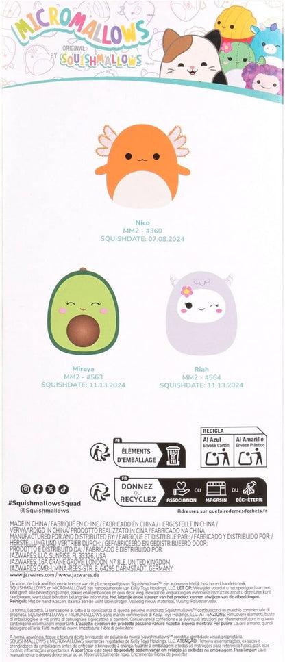 Squishmallows Original Micromallows Plush 3-Pack - Avocado, Yeti & Axolotl 2.5-Inch Plush