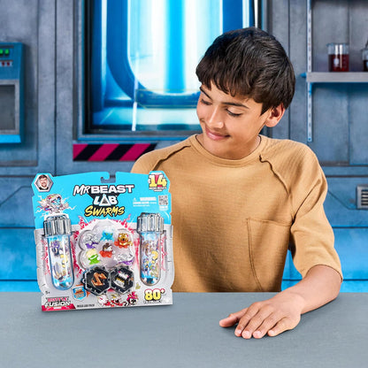 MrBeast Lab Swarms Battle Fusion Series Mega Lab Pack – Includes 14 Micro Beasts with Ultra Rare Serpent Spear, 80+ to Collect, Stickers & Stackable Fusion Caps for Display