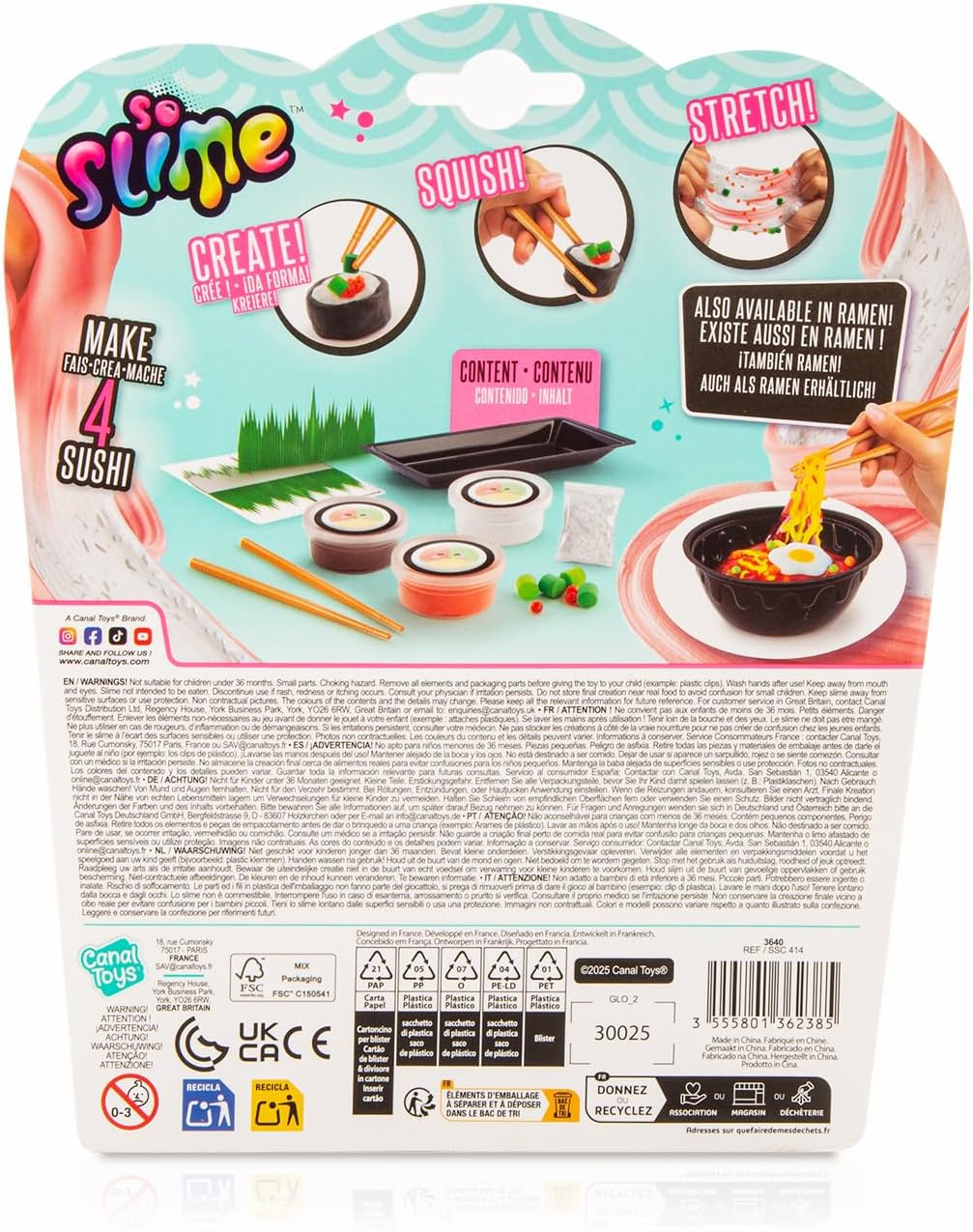 Canal Toys - So Slime Sushi Slime Kit - DIY for Children from 6 Years - 3 Slime Pots for Kneading & Squishen - Mini Chopsticks + Serving Tray - Sprinkles, Decoration & Stickers - Sensory Toy - SSC414
