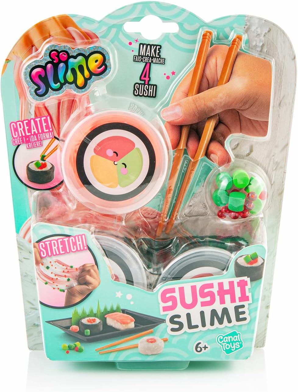 Canal Toys - So Slime Sushi Slime Kit - DIY for Children from 6 Years - 3 Slime Pots for Kneading & Squishen - Mini Chopsticks + Serving Tray - Sprinkles, Decoration & Stickers - Sensory Toy - SSC414