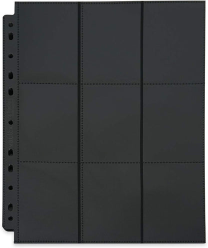 Vault X 9 Pocket Sideloading Pages for 3 Ring Binder, Double-Sided A4 Sideloaders, Storage for Collectible Card Games, Sports, TCG (Black, 50 Pack