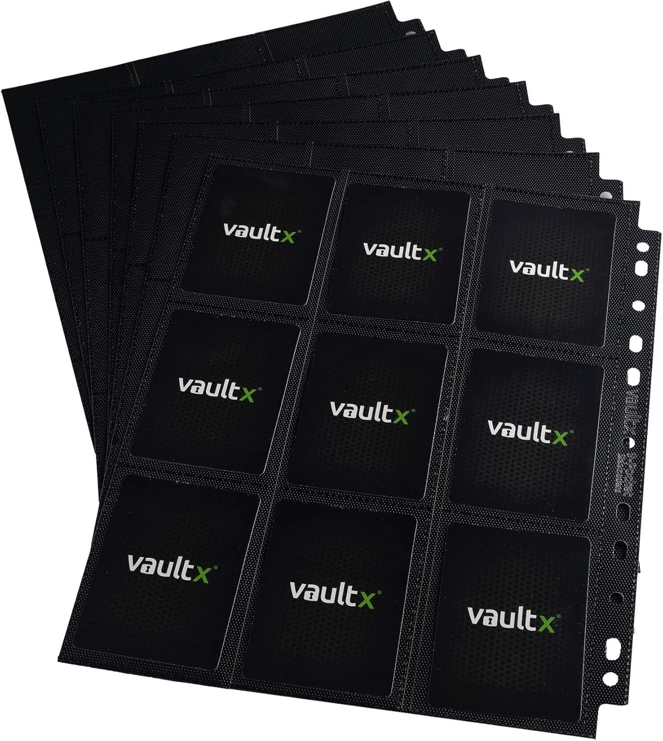 Vault X 9 Pocket Sideloading Pages for 3 Ring Binder, Double-Sided A4 Sideloaders, Storage for Collectible Card Games, Sports, TCG (Black, 50 Pack