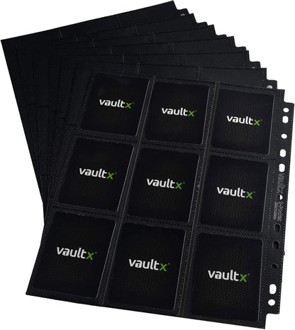 Vault X 9 Pocket Sideloading Pages for 3 Ring Binder, Double-Sided A4 Sideloaders, Storage for Collectible Card Games, Sports, TCG (Black, 50 Pack