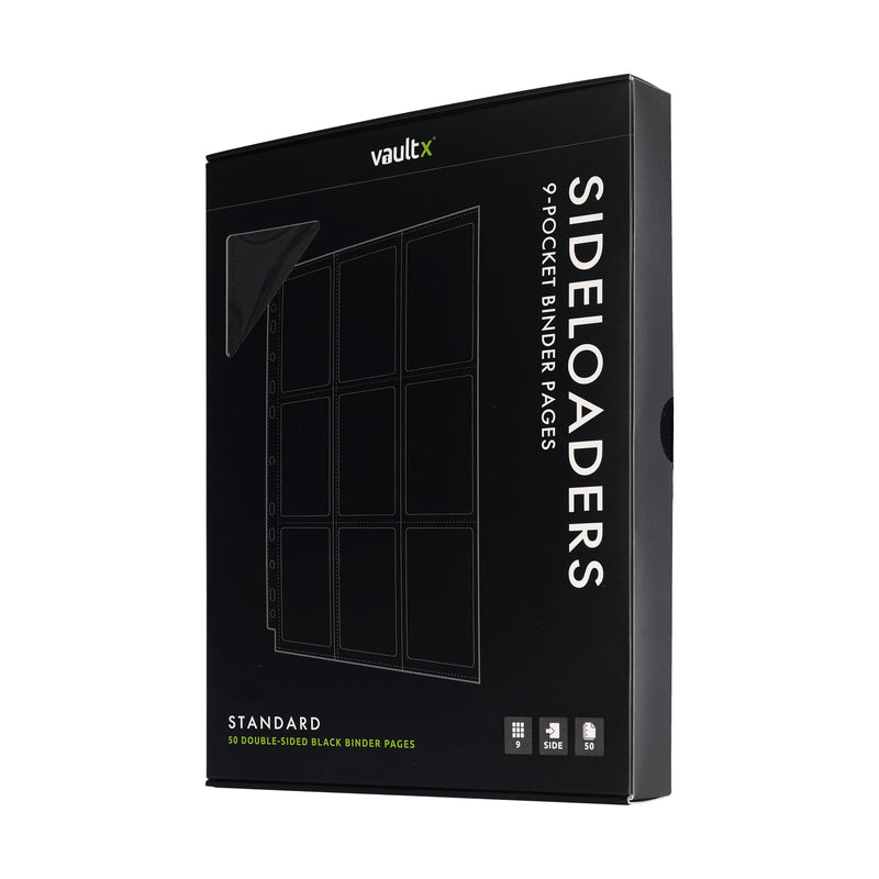 Vault X 9 Pocket Sideloading Pages for 3 Ring Binder, Double-Sided A4 Sideloaders, Storage for Collectible Card Games, Sports, TCG (Black, 50 Pack
