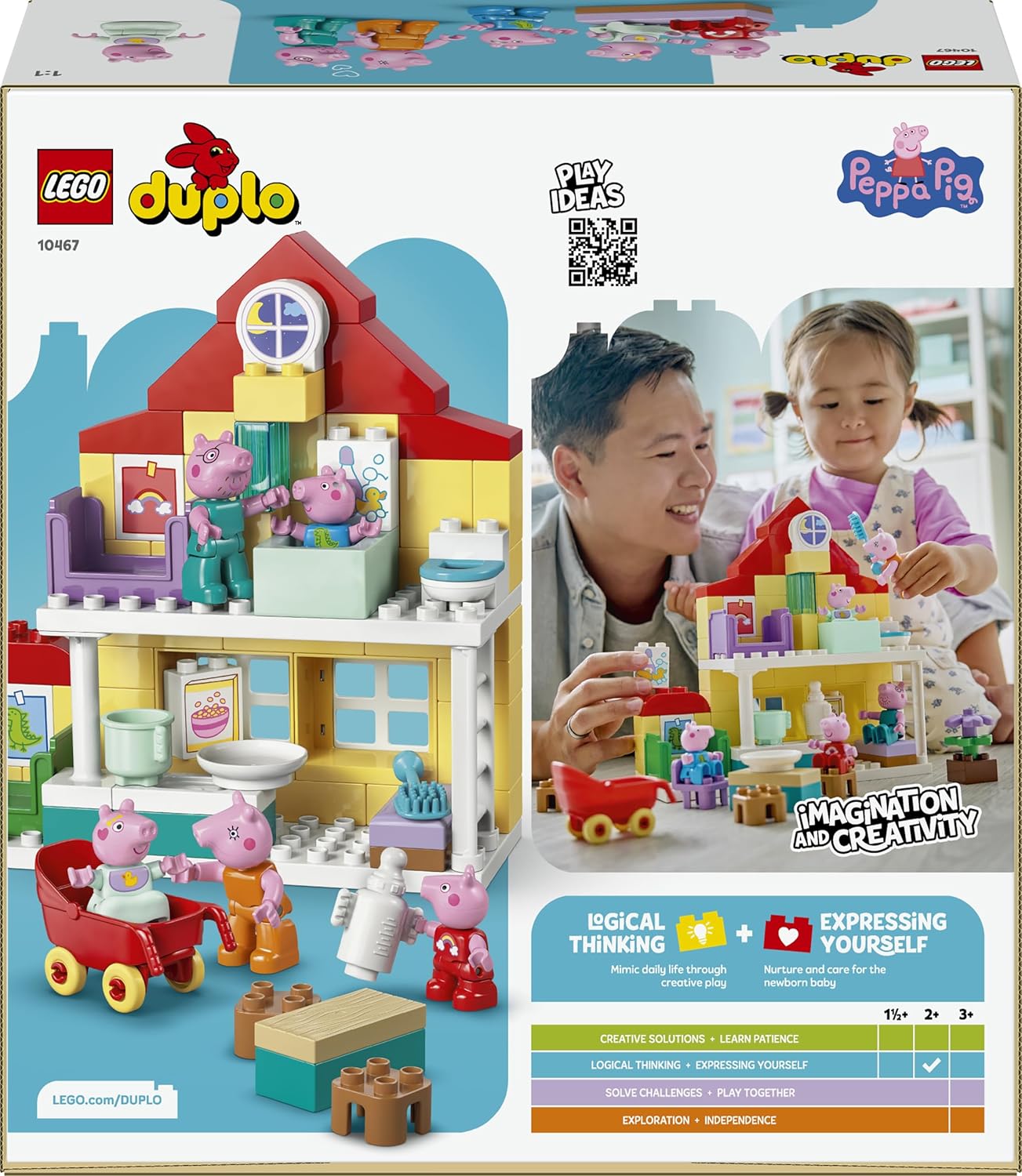 LEGO DUPLO Peppa Pig Family House - Educational Motor Skills Toy for Toddlers - Montessori Set w/ 5 Figures & Doll's House Accessories - Gift for 2+ Year Old Girls & Boys - 10467