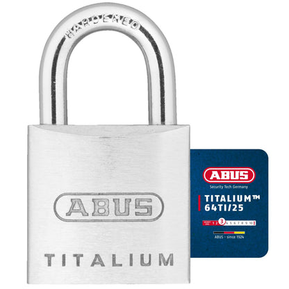 ABUS Vorhängeschloss Titalium 64TI/25 - Schlosskörper aus Spezial-Aluminium - gehärteter Stahlbügel - ABUS-Sicherheitslevel 3 - Silber