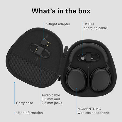 Sennheiser MOMENTUM 4 Wireless Noise Cancelling Headphones - Bluetooth Headset for Crystal-Clear Calls, Adaptive Noise Cancellation, Over Ear Headphones Wireless, Up To 60HR Playtime, Folding, Black