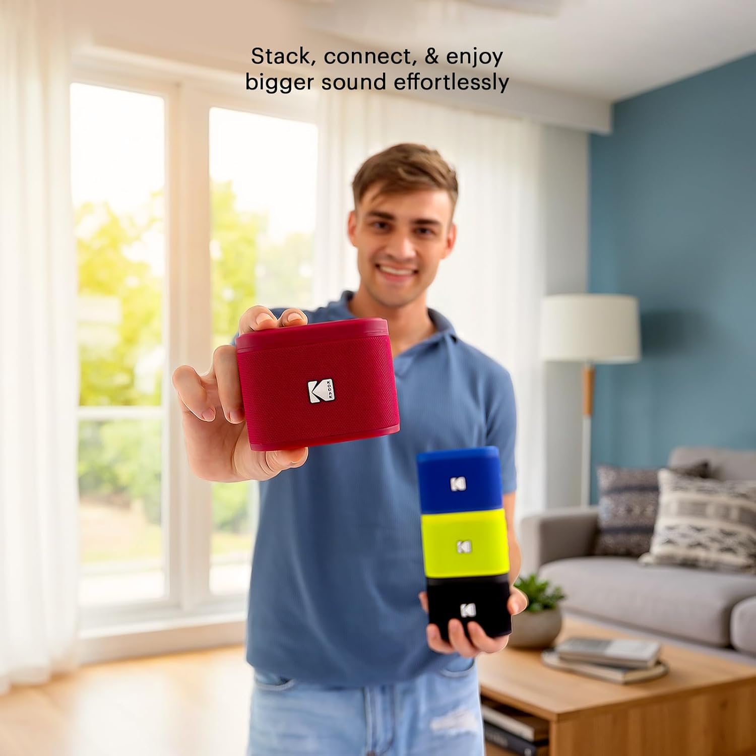 Kodak SOUNDBRIX Portable Wireless Speaker - Connects up to 100 Speakers - Magnetic Dock and Powerful 5W Sound - 3H Battery Life - Red
