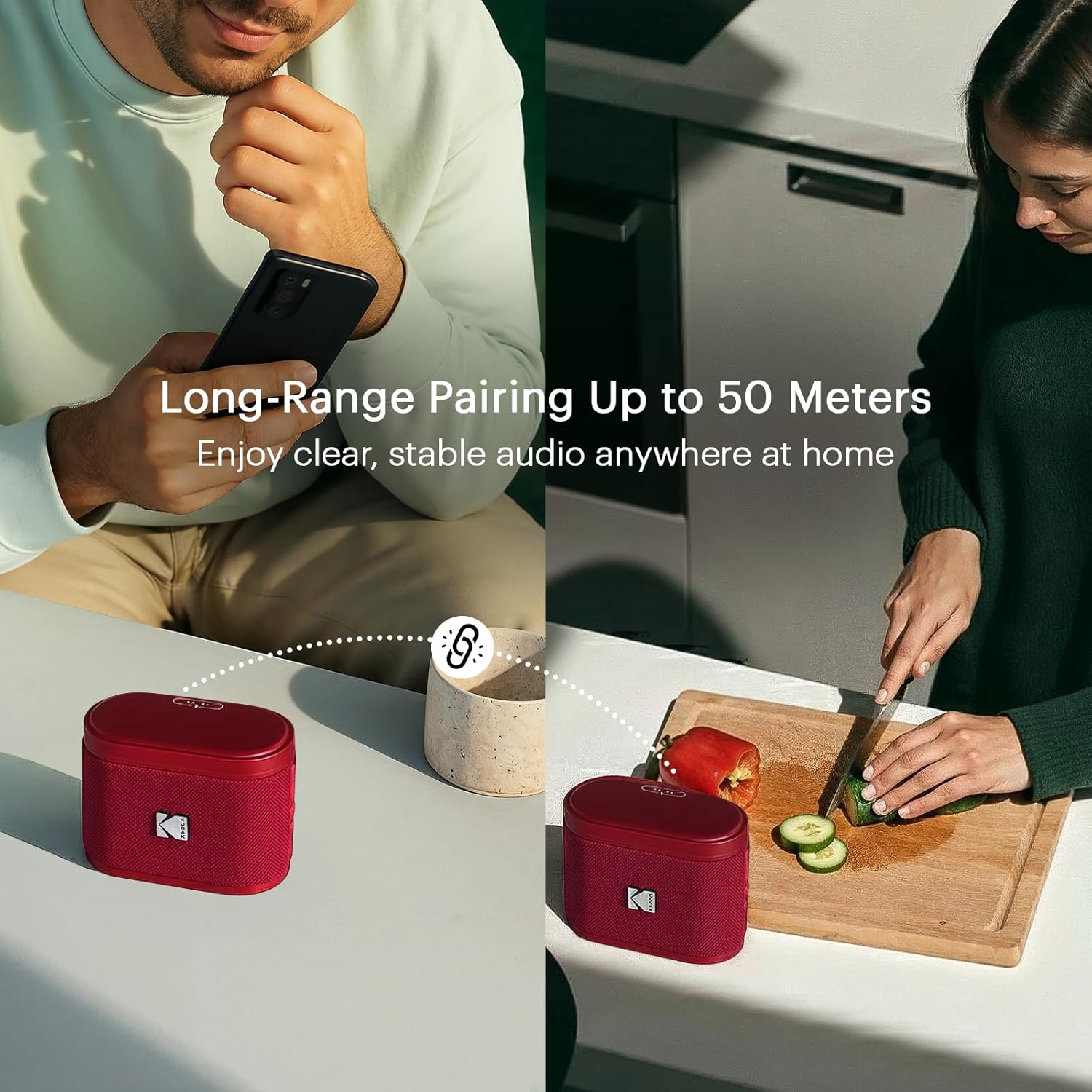Kodak SOUNDBRIX Portable Wireless Speaker - Connects up to 100 Speakers - Magnetic Dock and Powerful 5W Sound - 3H Battery Life - Red