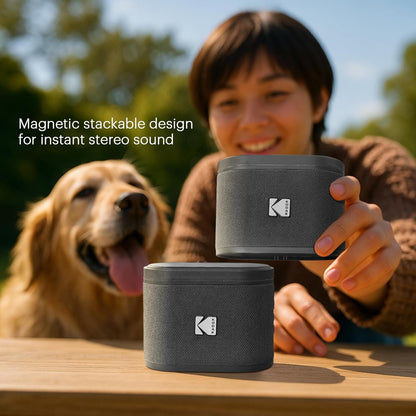 KODAK SoundDBRIX Portable Wireless Speaker – Connects up to 100 Speakers – Magnetic Dock and Powerful Sound 5W – 3H Battery Life – Grey
