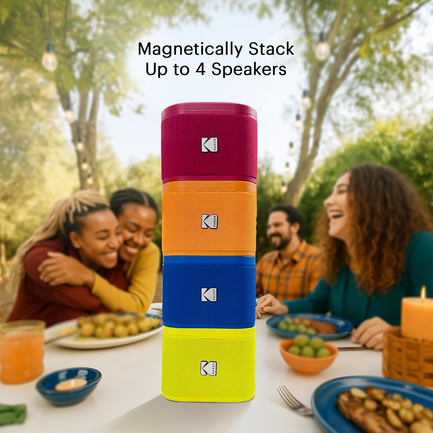 KODAK SOUNDBRIX Magnetic Splittable Bluetooth Speaker V5.4 Wireless Portable Bluetooth Speaker with 4 Speaker Pairing Stereo Sound and 5H Playtime IPX4 Water Resistant for Home Outdoor for Men Women