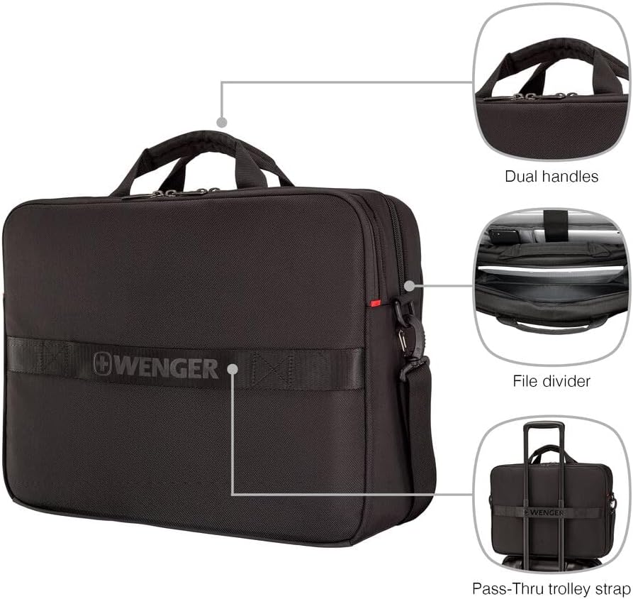 Wenger, XE Brief 17, 17" Laptop Briefcase with Tablet Pocket, Black, Digital Network, 15,6", Casual