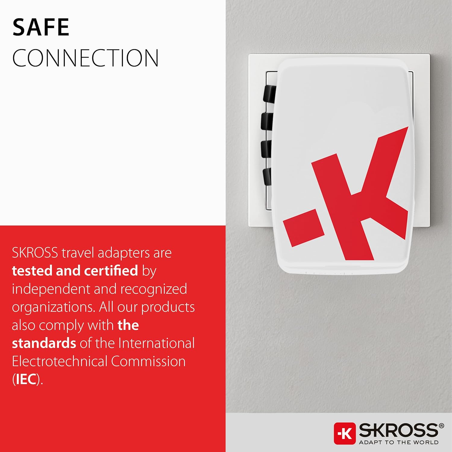 SKROSS World USB Charger AC45PD, 45W Fast Charging, 1 USB C and 1 USB A Port, Universal Travel Adapter Charger, International Charger for UK, EU, USA, AUS & More, 160cm Cable Included