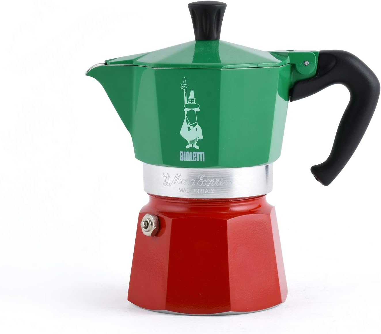 Bialetti Moka Express Italia Collection (Tricolor), 3 cup coffee maker, Aluminum, Green/Red