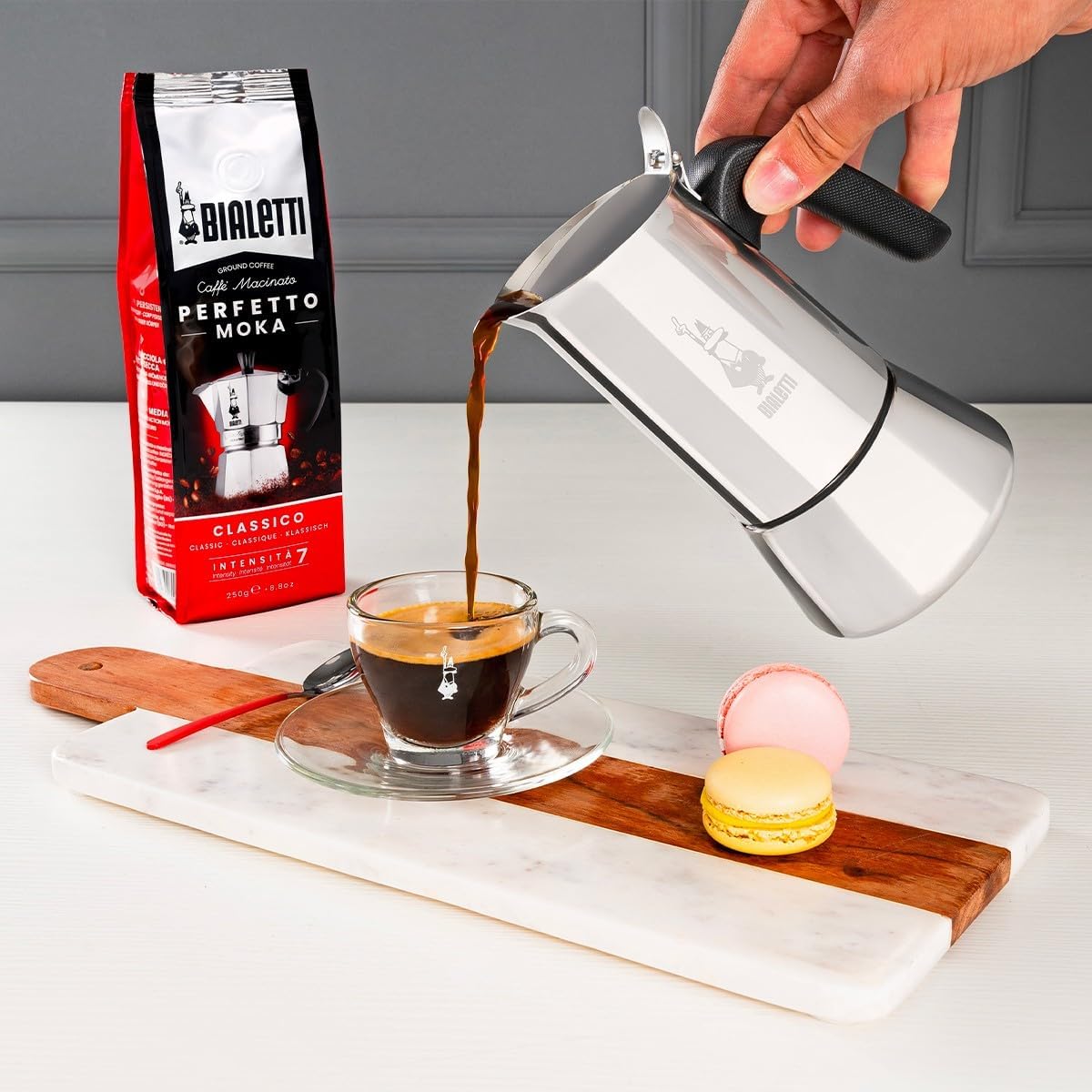Bialetti - New Venus, stainless steel espresso coffee machine, suitable for all types of stoves, 2 cups (85 ml), aluminium, silver (Not induction safe)