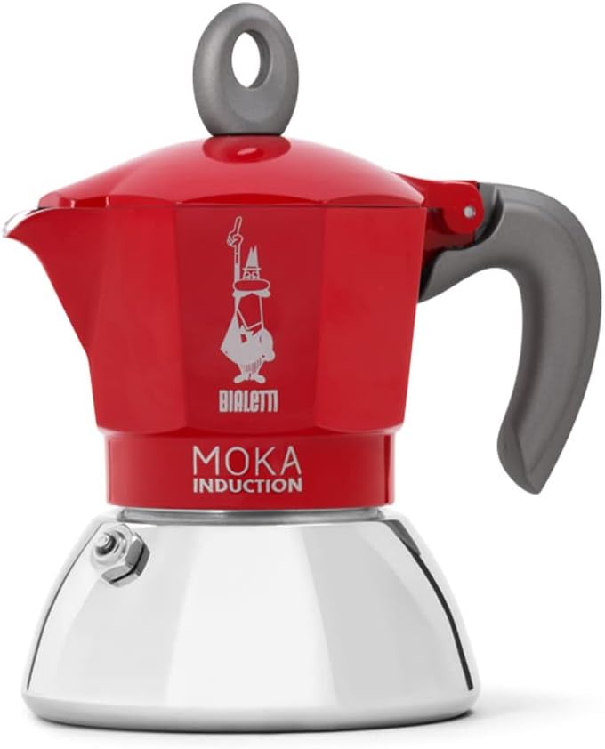 Bialetti New Moka Induction Induction Coffee Maker, 2 Cups, 100 milliliters, Aluminium, Red