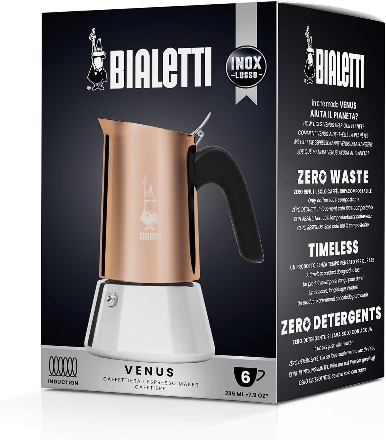 Bialetti Venus Induction 'R' Stovetop 6 Cup Coffee Maker Copper