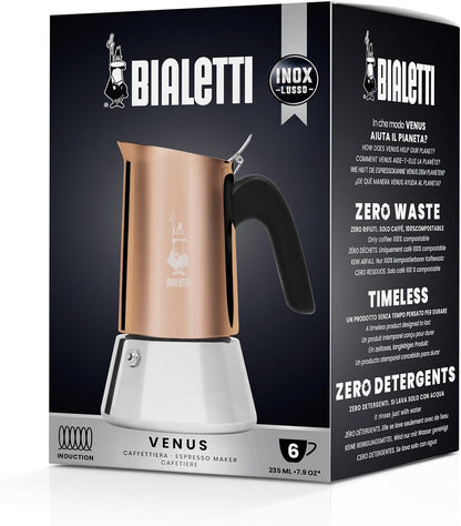 Bialetti Venus Induction 'R' Stovetop 6 Cup Coffee Maker Copper