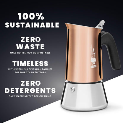 Bialetti Venus Induction 'R' Stovetop 6 Cup Coffee Maker Copper