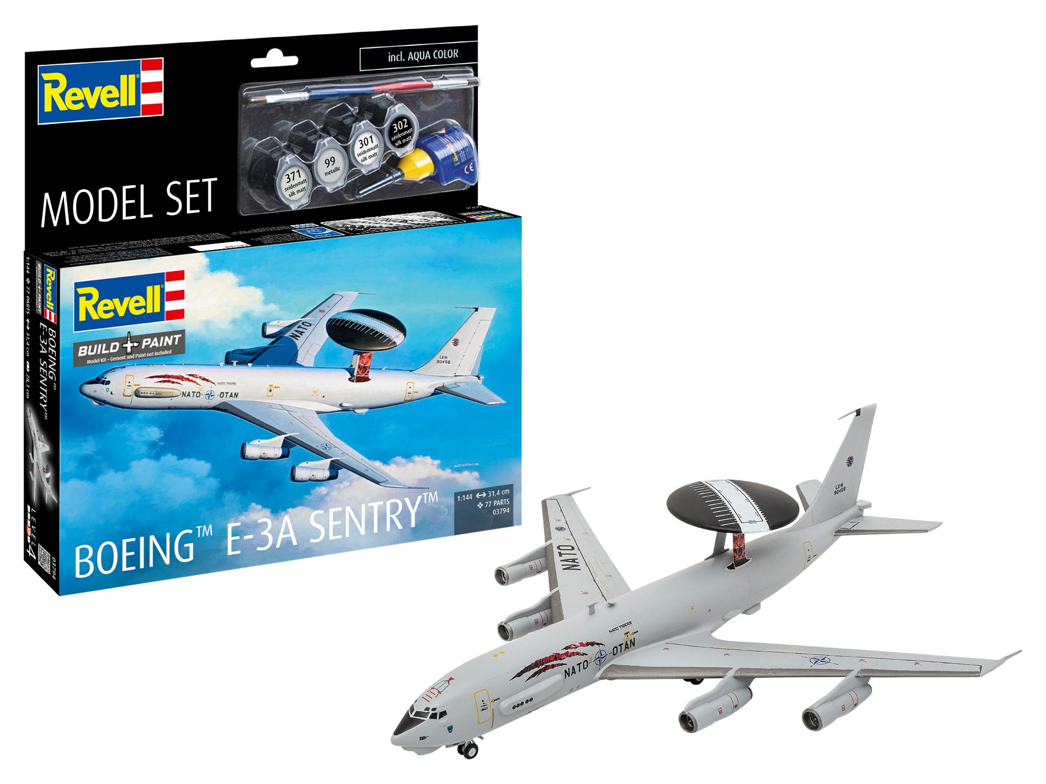 Revell 63794 Model Set Boeing E-3A 1:144 Scale Unbuilt/Unpainted Plastic Model Kit with Accessories