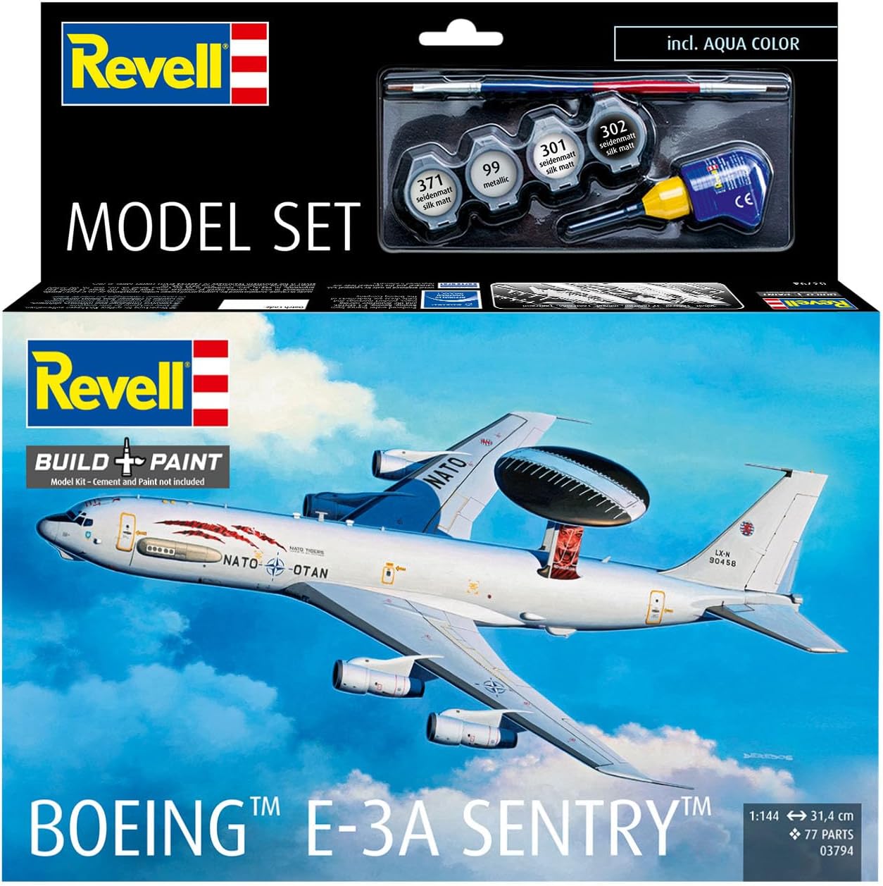 Revell 63794 Model Set Boeing E-3A 1:144 Scale Unbuilt/Unpainted Plastic Model Kit with Accessories