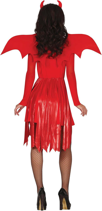 FIESTAS GUIRCA Feuer Teufelin Kostüm – Inkl. Teufelshörner Haarreif, sexy Teufelin Kleid, Rote Flügel Halloween Kostüm Erwachsene Damen