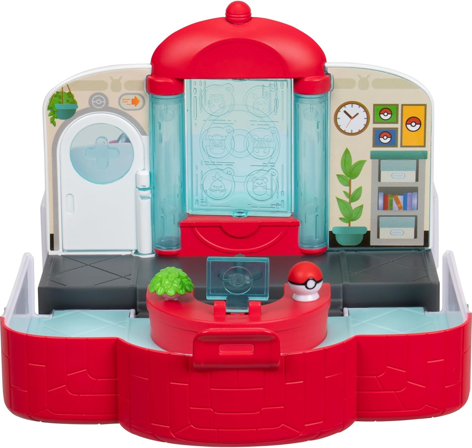 Squish-a-longs Pokémon Centre Playset by Jazwares, Collect Trade and Play, (4) Mini-Squish (Chansey, Marill, Pikachu, Snorlax) and (3) Mini-Squish accessories (Beanbag Chair, Bed, Healing Bag).