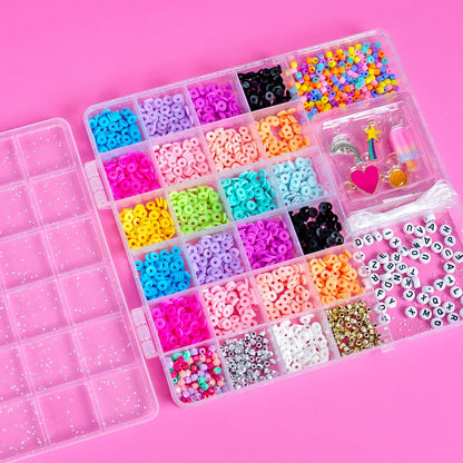 Just My Style Heishi Bead & Charm Case, Make Over 10 Accessories, Polymer Heishi Clay Beads Bracelet Making Kit with Charms for Bracelets & Travel-Friendly Storage Case, Great Gifts for Girls