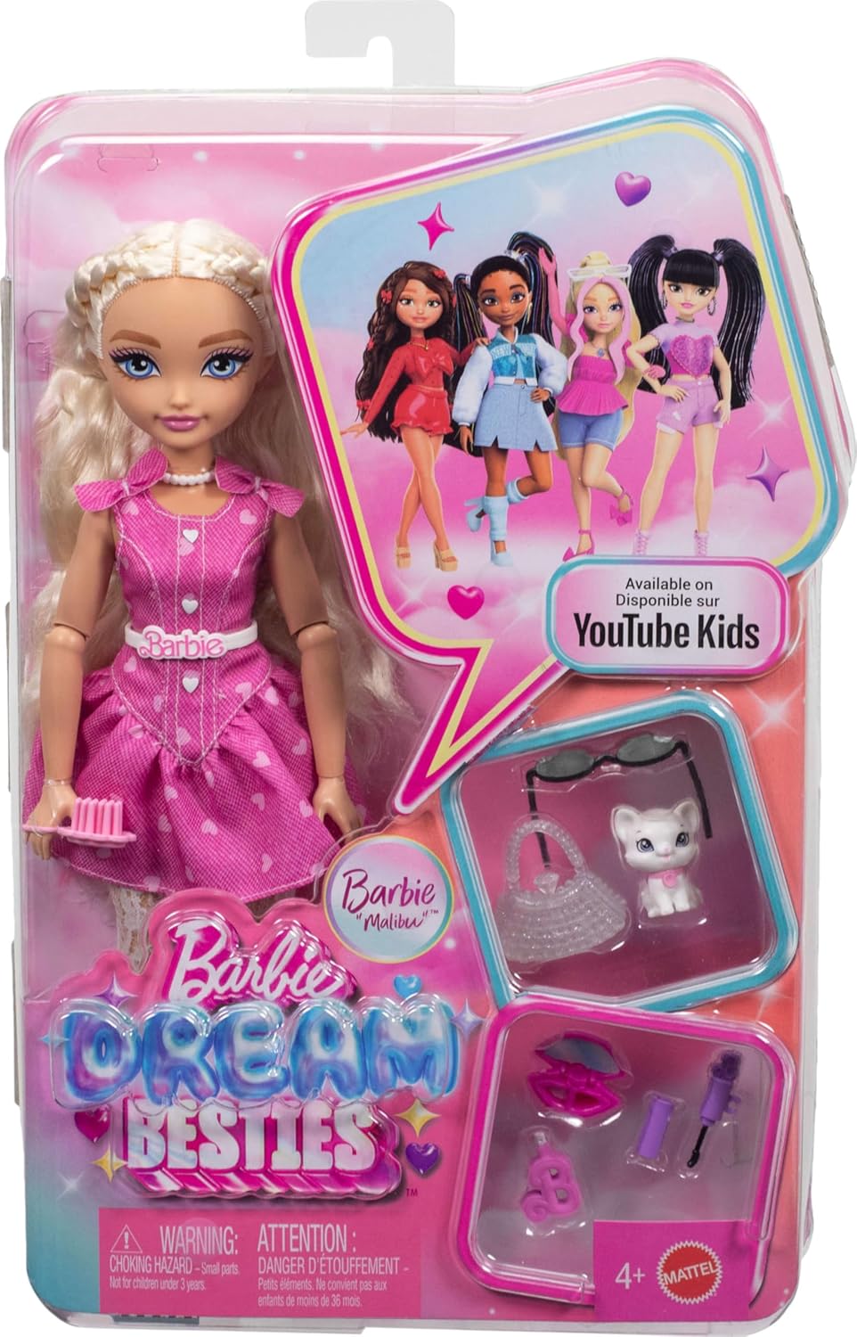 Barbie Dream Besties Malibu” Fashion Doll & Accessories, Posable with Blonde Hair & Makeup-Themed Toy Pieces, JKP50