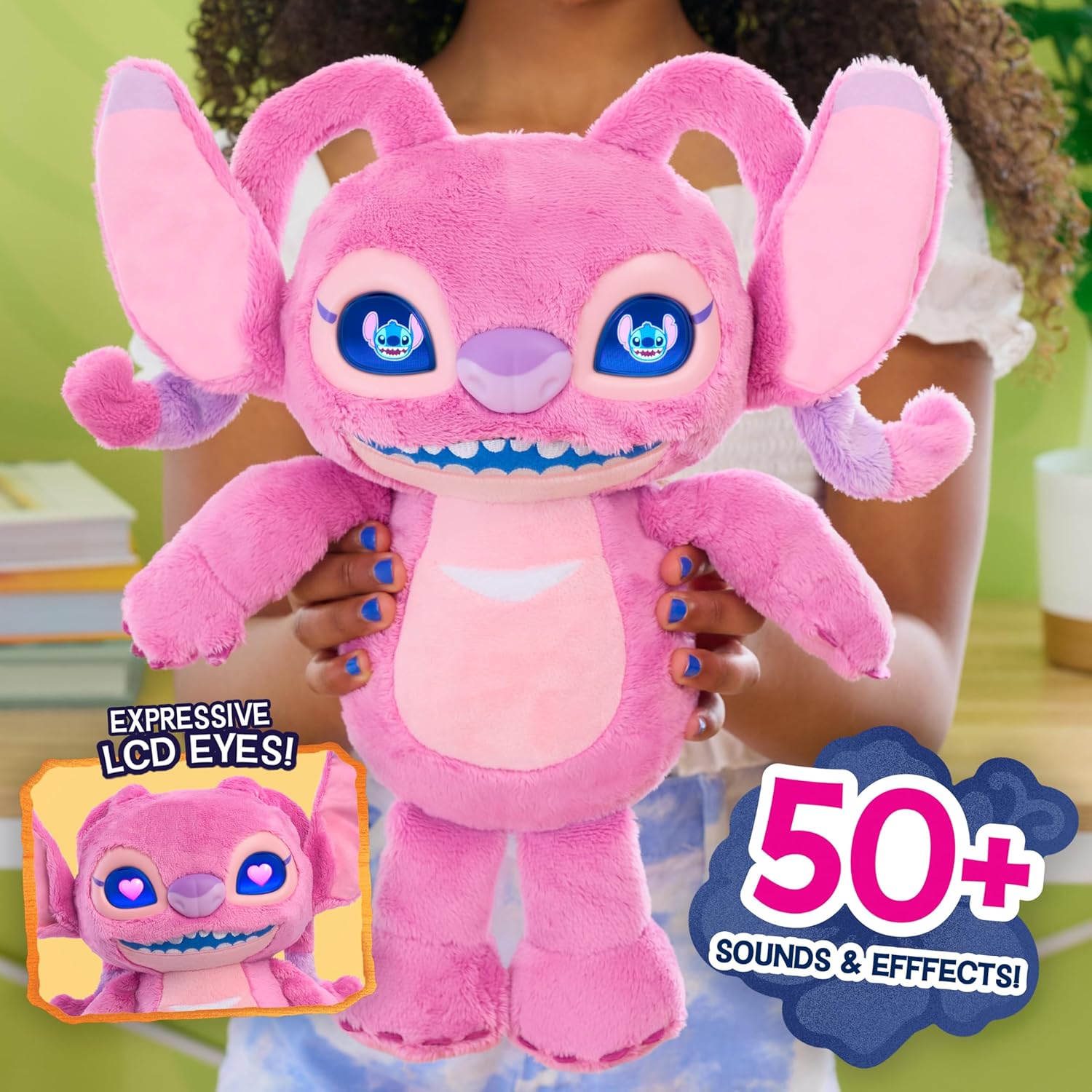 Disney Stitch Many Moods Angel Peluche Interattivo 34 cm, con Occhi LCD, Suoni e Reazioni, Idea Regalo per Bambini e Fan di Lilo & Stitch, Età 3+
