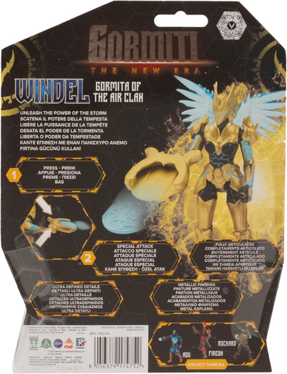 GORMITI THE NEW ERA, Windel Skye Air Clan Action Figure, 15cm Articulated Hero with Attack Function and Black Gold Armour, Collectible Toy for Kids Aged 4+