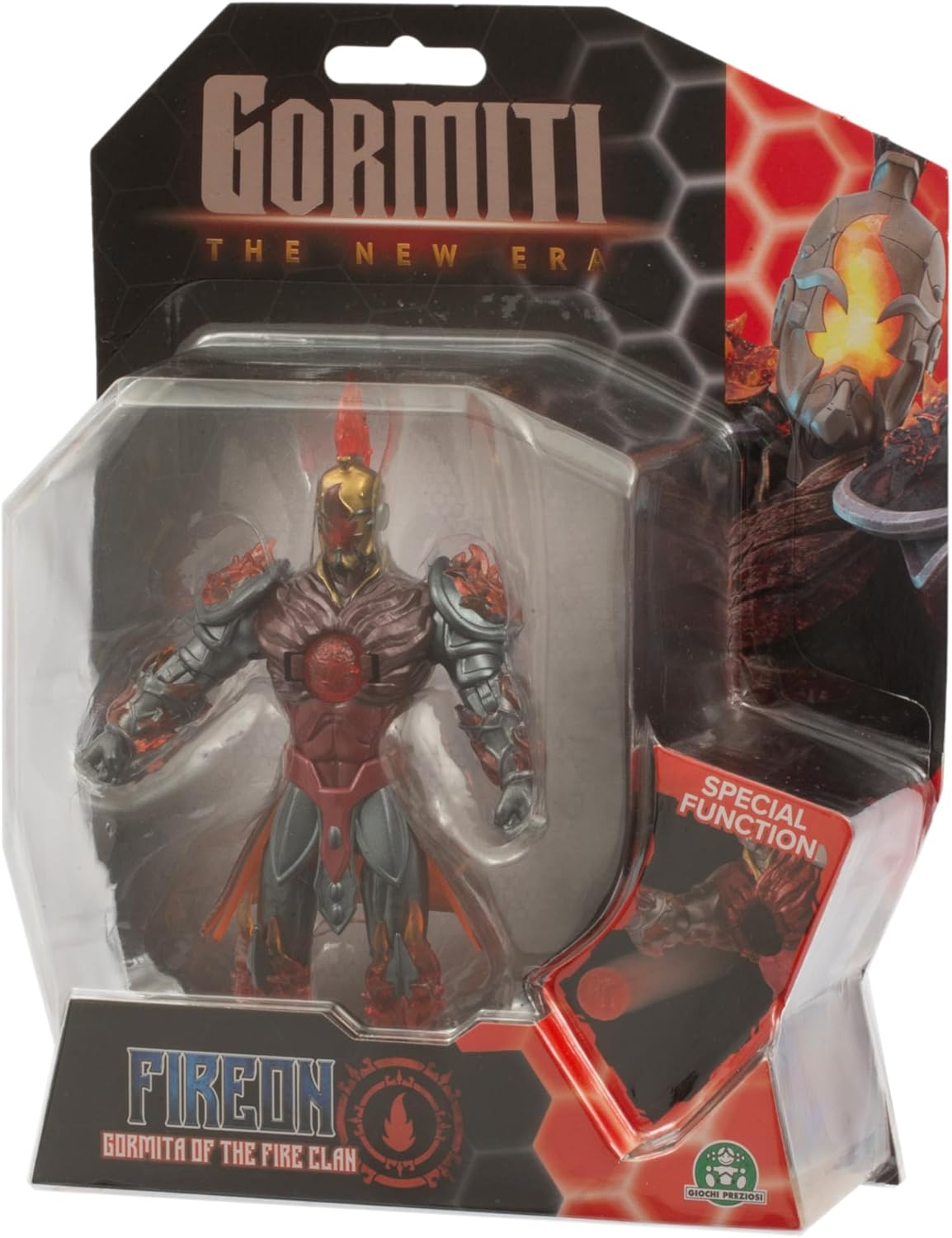GORMITI THE NEW ERA, Fireon Zane Fire Clan Action Figure, 15cm Articulated Hero with Attack Function and Red Silver Armour, Collectible Toy for Kids Aged 4+