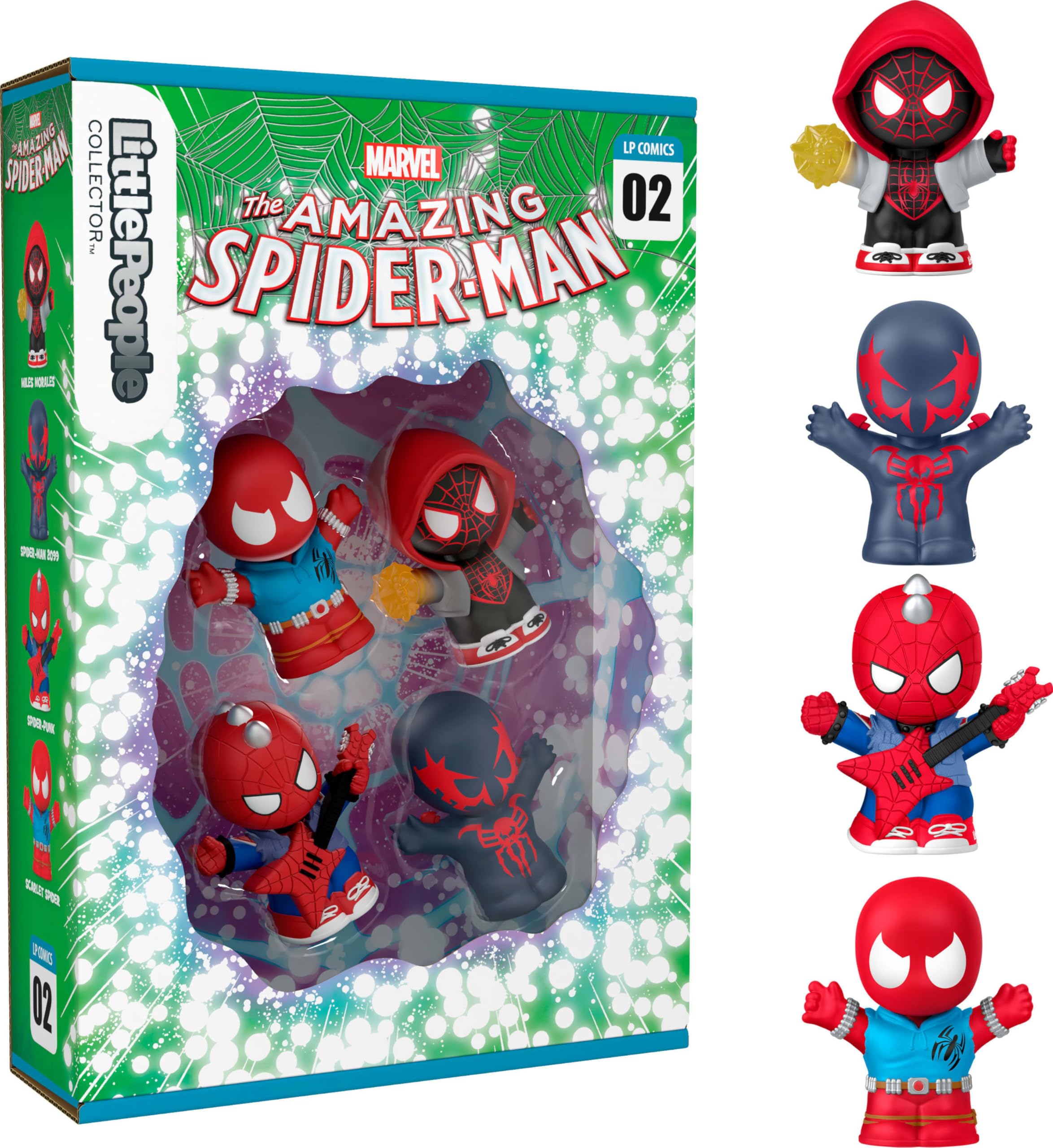 Little People Collector Marvel Spider-Man: Issue 2 Special Edition Set for Comic Book Fans, 4 Figures in a Display Package, JKR66