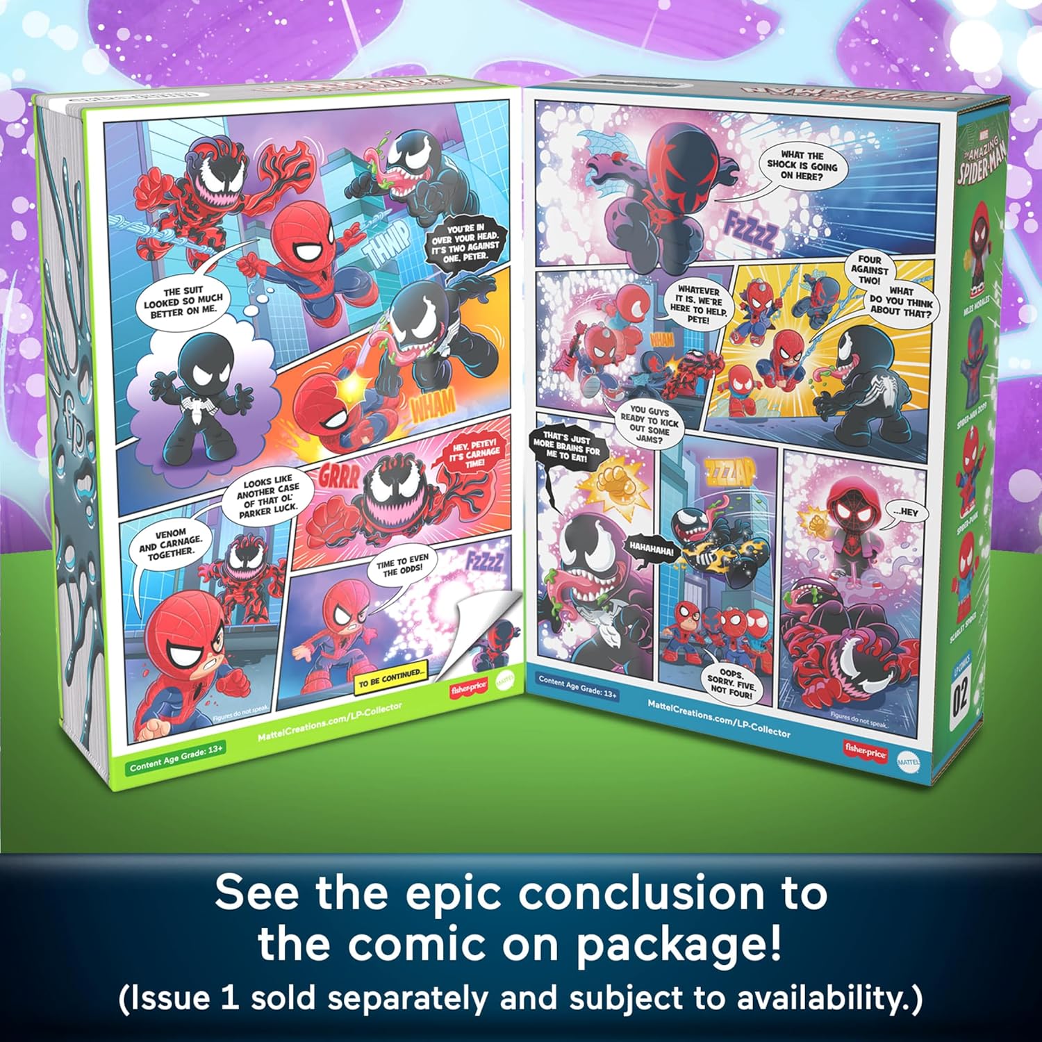 Little People Collector Marvel Spider-Man: Issue 2 Special Edition Set for Comic Book Fans, 4 Figures in a Display Package, JKR66