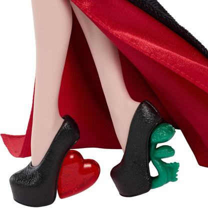 Monster High x Wednesday Doll, Morticia Addams Collectible in Black and Crimson Velvet Dress with Jewelry, Show-Inspired Heels and Doll Stand, JLK99