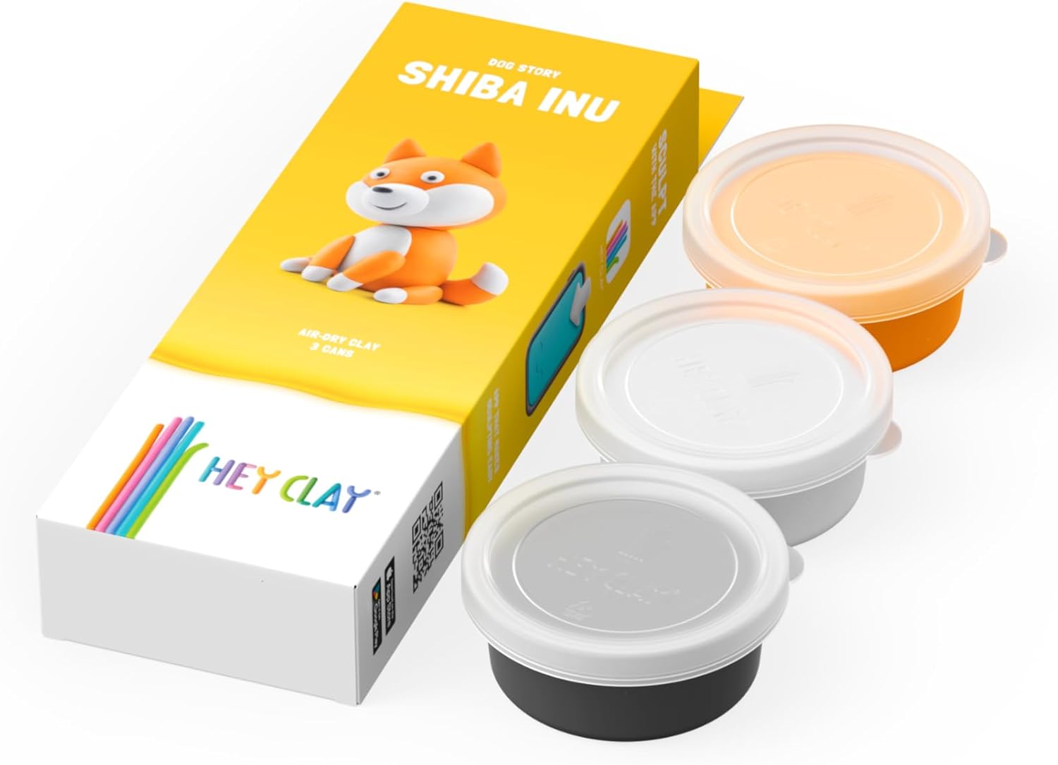 HEY CLAY Dog Story - Luchtdroge klei Kit 3 blikjes voor kinderen 3+ (Shiba Inu