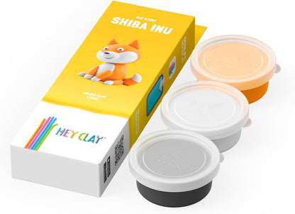 HEY CLAY Dog Story - Luchtdroge klei Kit 3 blikjes voor kinderen 3+ (Shiba Inu