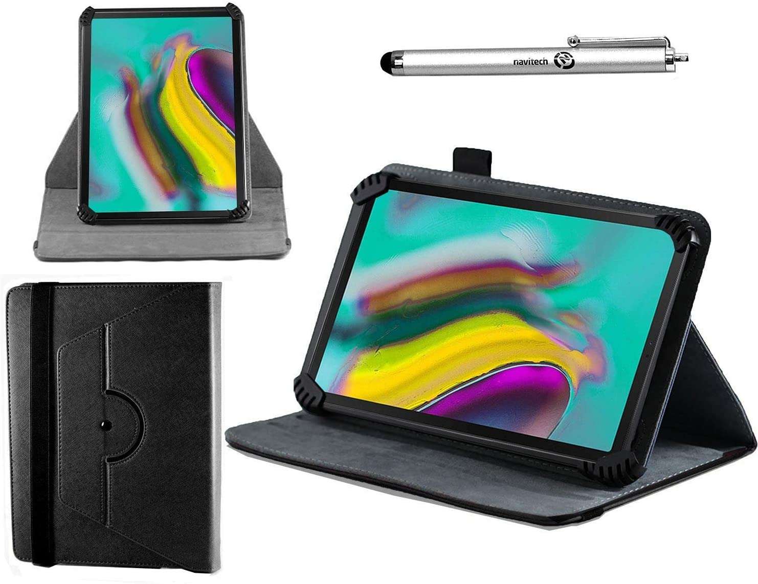 Navitech Black Case With 360 Rotational Stand & Stylus For TCL Tab 10L Gen 4 10.1" Tablet