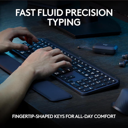 Logitech MX Keys S PLUS Wireless Keyboard, Low Profile, Fluid Quiet Typing, Programmable Keys, Backlighting, Bluetooth, USB C Rechargeable, Windows PC, Linux, Chrome, Mac, QWERTY UK English - Graphite