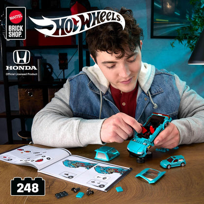 Mattel Brick Shop Hot Wheels Speed Series Building Set, Custom ’90 Honda Civic EF with 248 Pieces, Realistic Details and Custom Decals, Adult Collectors and Kids Ages 10+ , JHF62