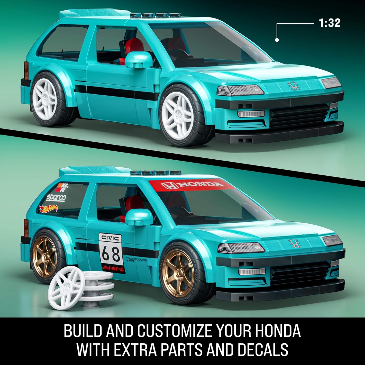 Mattel Brick Shop Hot Wheels Speed Series Building Set, Custom ’90 Honda Civic EF with 248 Pieces, Realistic Details and Custom Decals, Adult Collectors and Kids Ages 10+ , JHF62