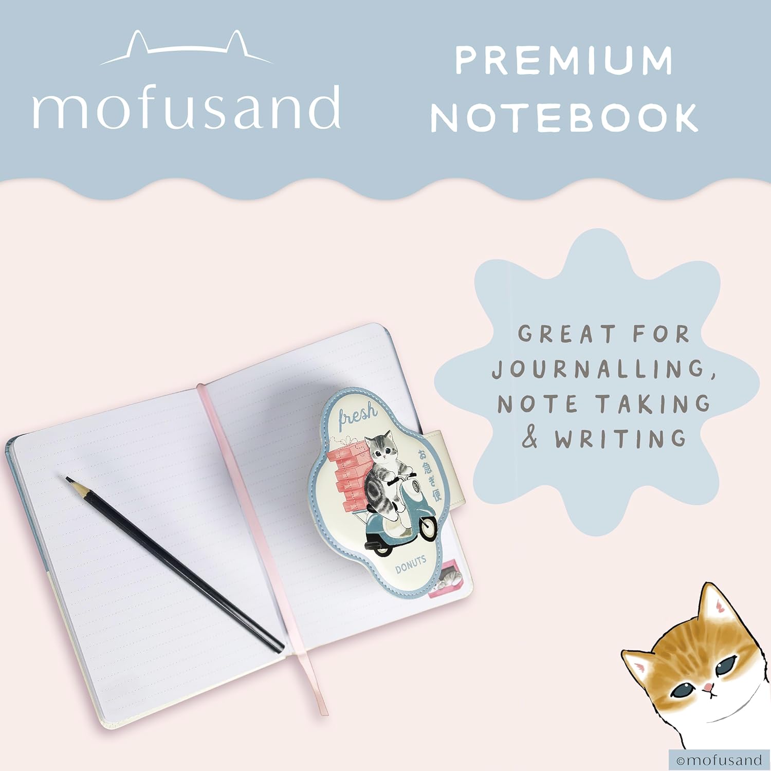 Blue Sky Studios Mofusand - Taccuino con grazioso gatto kawaii, con copertina morbida imbottita e cinturino magnetico, pagine a righe, regalo di cancelleria giapponese